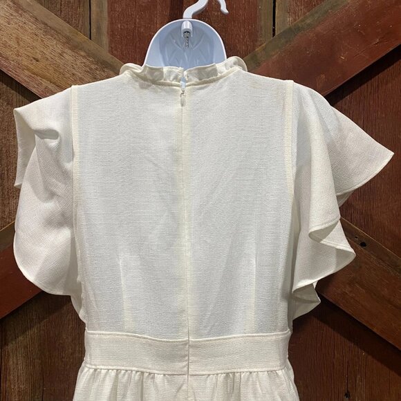 Express X Ladygang Ruffle Mini Dress Sz 6 White Flutter Country Western Peasant - Picture 6 of 16
